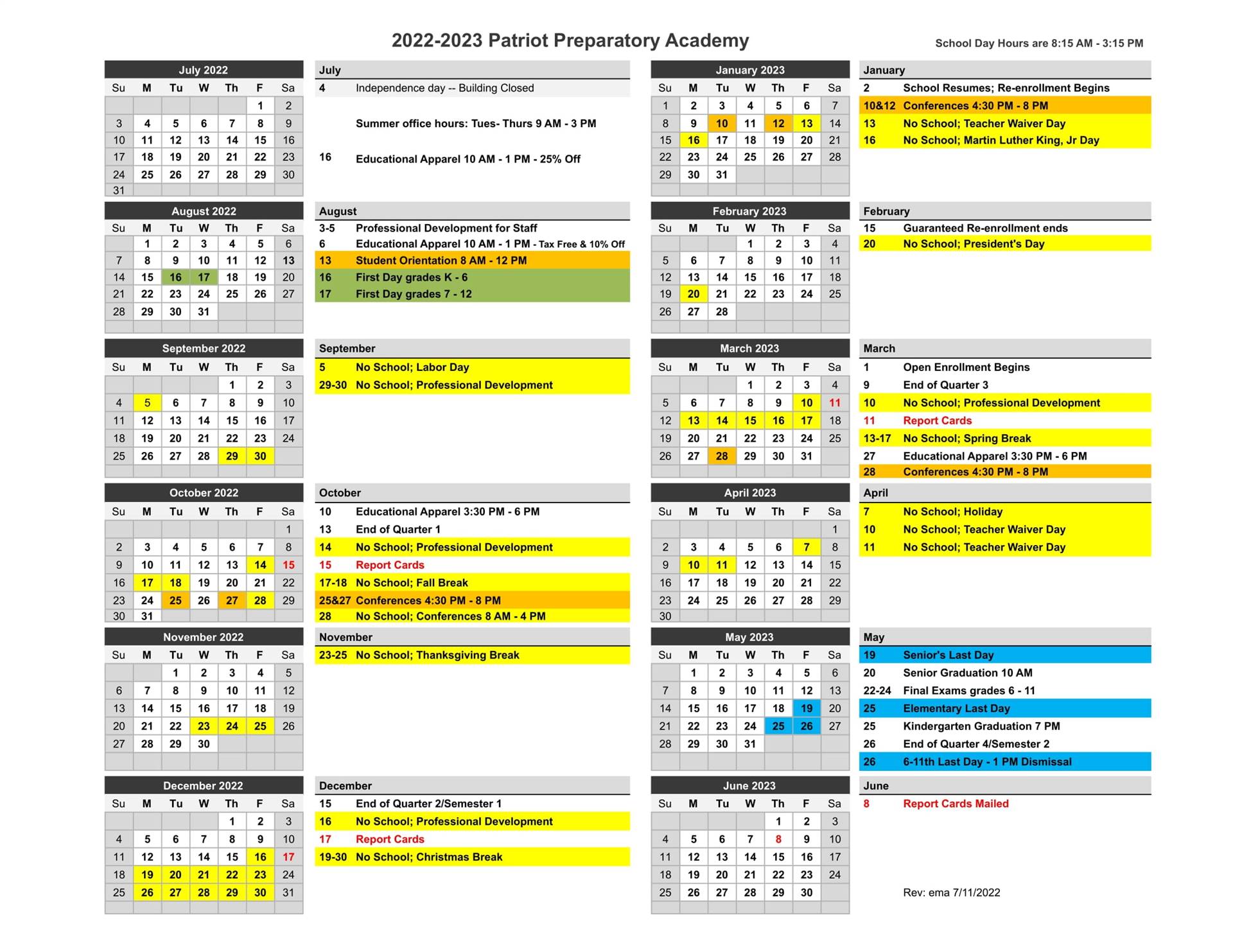 year calendar 1 page