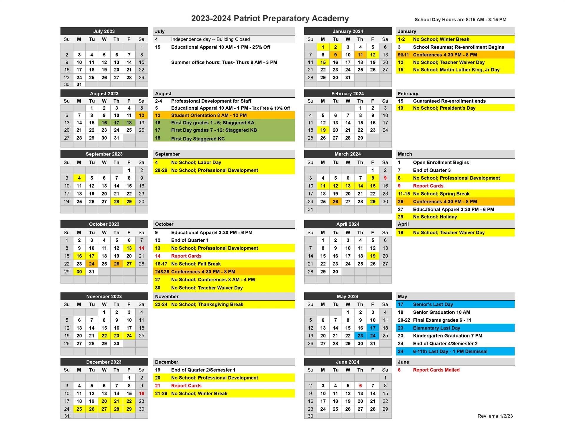 parent calendar for 23-24